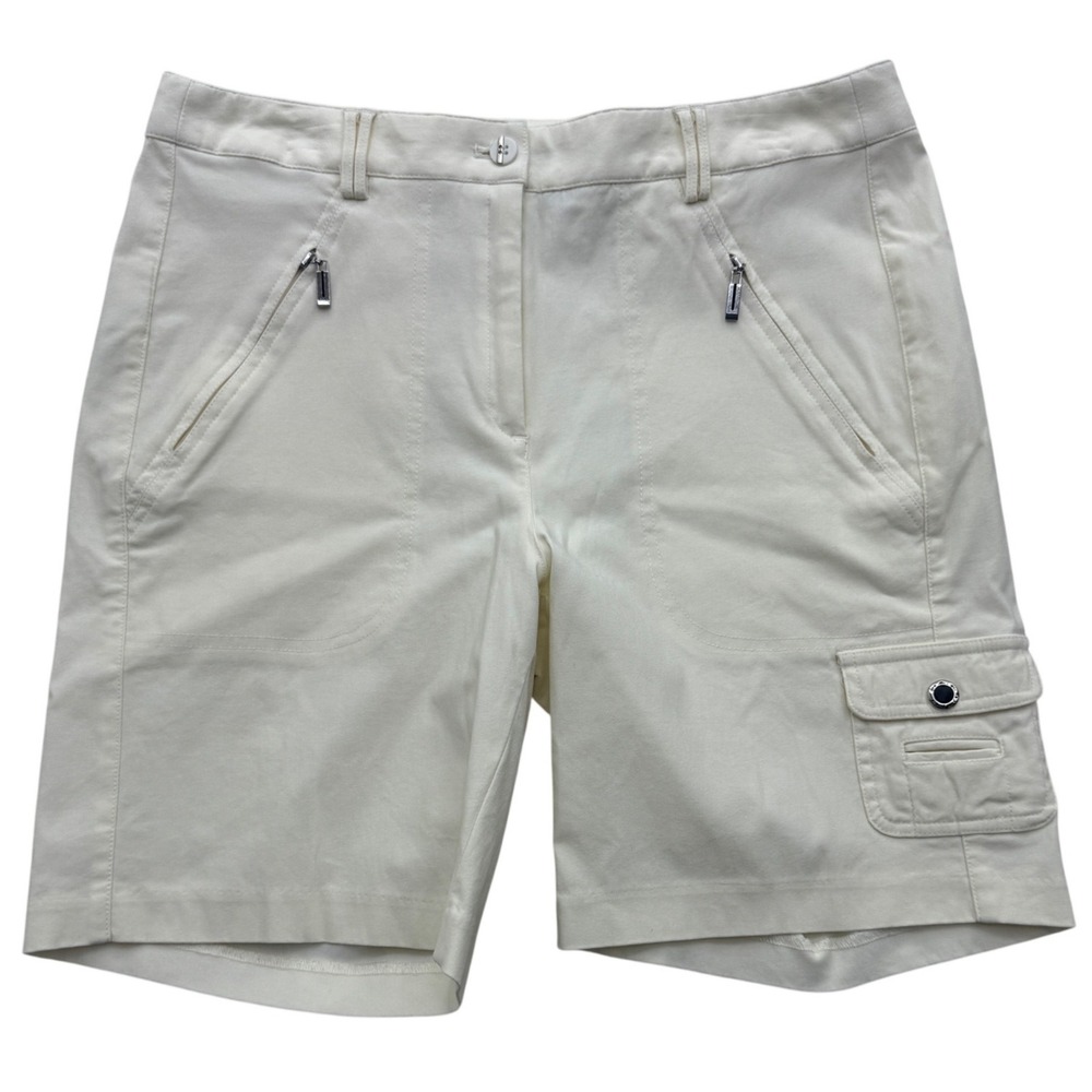 Jamie Sadock Golf Shorts Women 8 Cream Off White Zipper Pockets Stretch Cargo